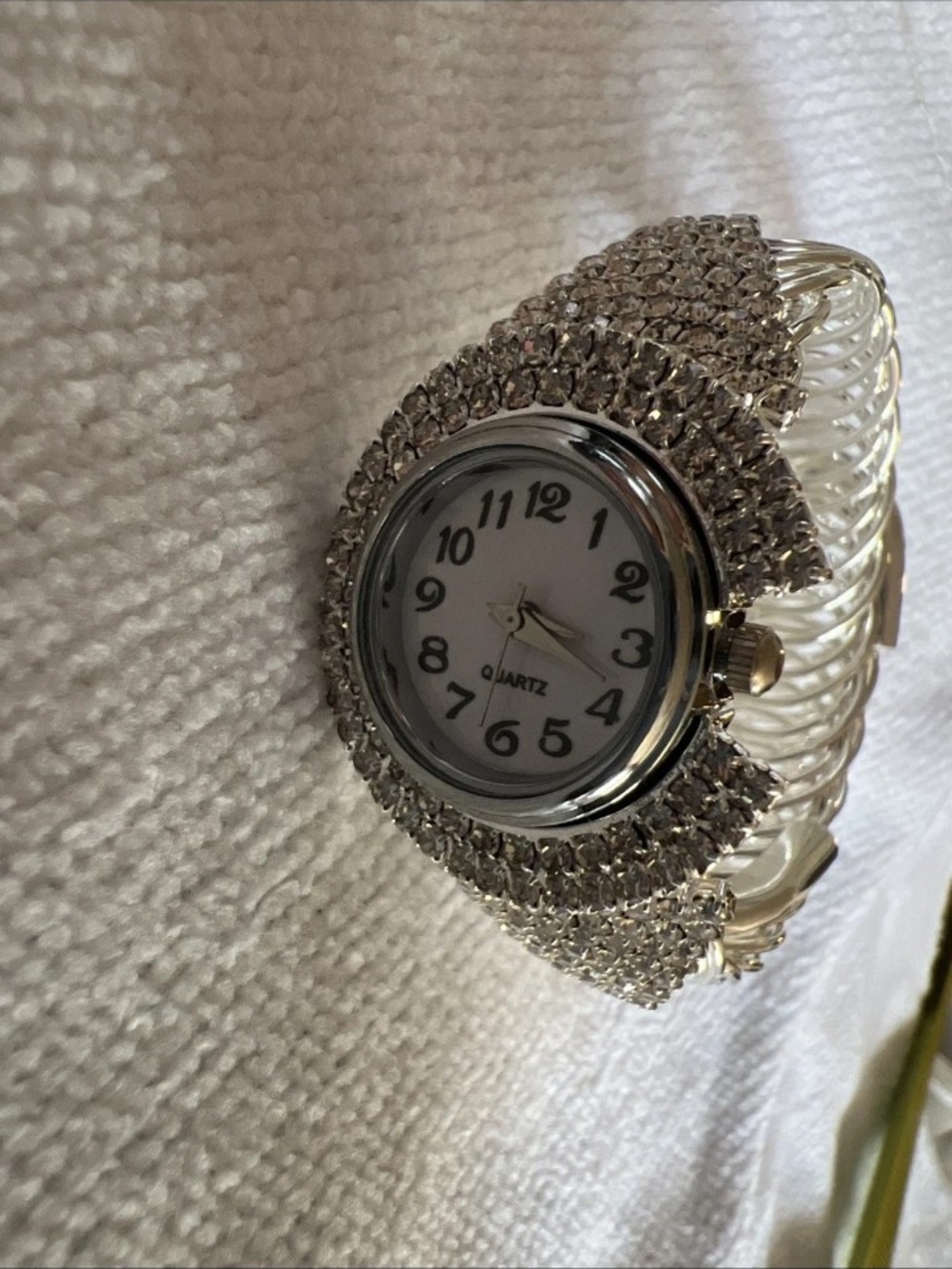 Crystal-Embellished Stretch Bracelet Watch in Silver